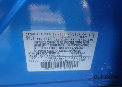 2023 Nissan Kicks Sv Xtronic Cvt from USA, damaged, VIN 3N1CP5CV7PL533315
